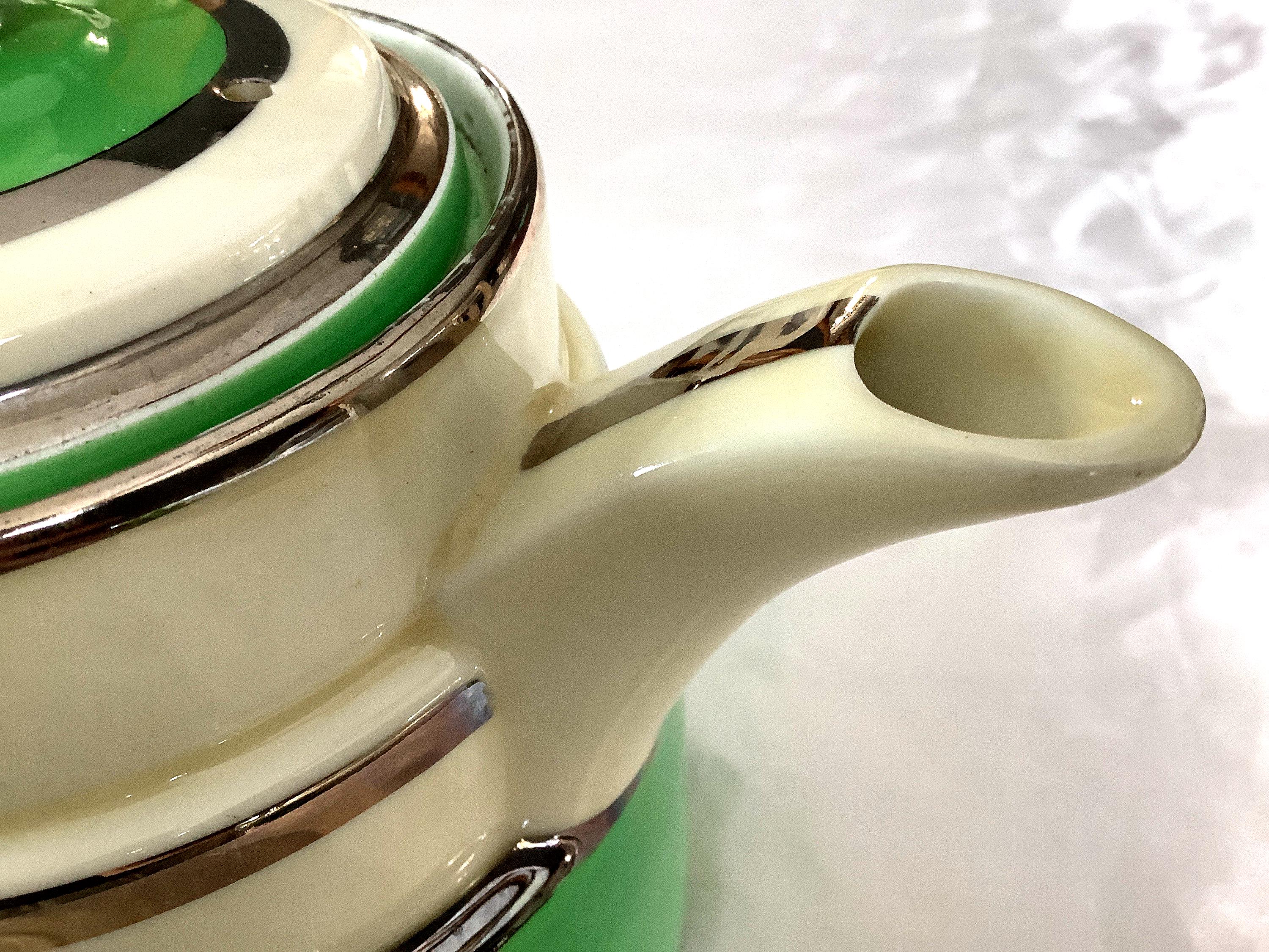 Fraunfelter China Co. Art Deco Green and Ivory Hard Porcelain Tea 