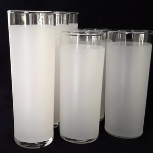 Classic MCM Libbey Glassware Tall White Frosted Tom Collins Cocktail Or Zombie Glasses Tall Choir Boy Collins Glasses Iced Tea, Lemonade