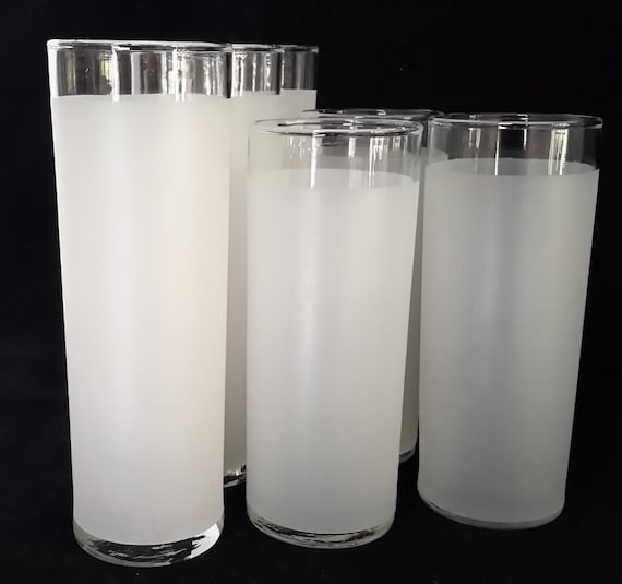 Classic MCM Libbey Glassware Tall White Frosted Tom Collins Cocktail Or Zombie Glasses Tall Choir Boy Collins Glasses Iced Tea, Lemonade