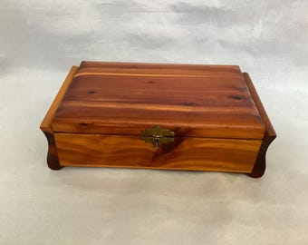 Vintage Cedar Wood Keepsake Box with Brass Latch ~ Mid-Century Trinket or Jewelry Chest ~ Aromatic Cedar Storage