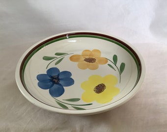 Große Villa Ware Keramik-Servierschüssel mit Blumen ~ große runde handbemalte glasierte italienische Nudel- oder Salatschüssel