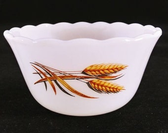 Fire King White Glass Wheat Sheaves Design Custard Cup Vintage Anchor Hocking 6 0z. Ramekin
