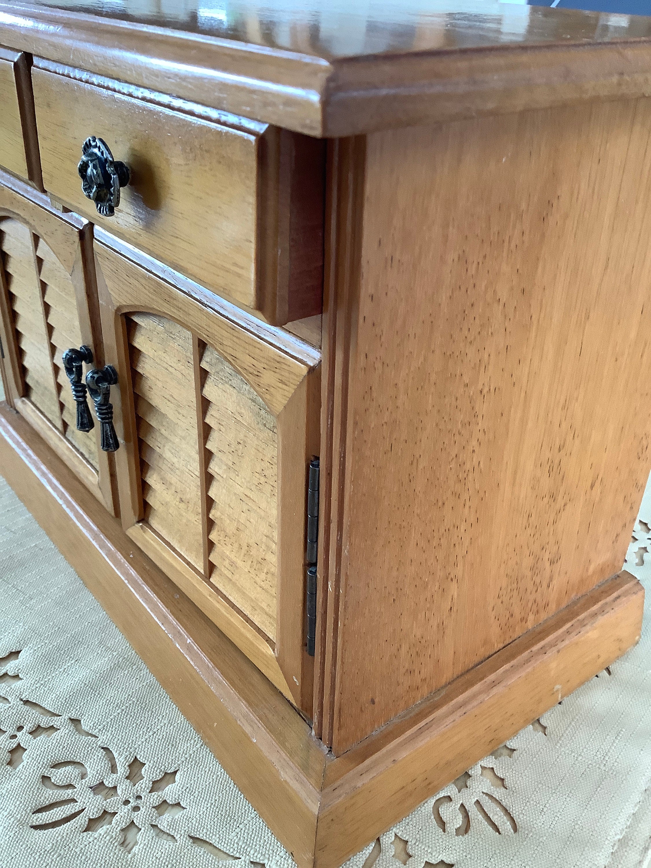 Timber Shuttered Box Vintage Light Wood Jewelry Chest ~ Louvered Shuttered Doors ~ Four ...