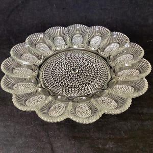 Scalloped Edged Deviled Egg And Hors Devour Serving Plate~ Vintage Hobnail Indiana Glass~ Round Textured Clear Glass Appetizer Platter