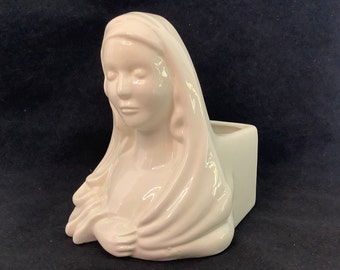 Vintage Haeger Pottery Keramik Madonna Übertopf #374 ~ Büste der Heiligen Jungfrau Mutter Maria, Pflanzenhalter ~ Hergestellt in Macomb, IL, USA