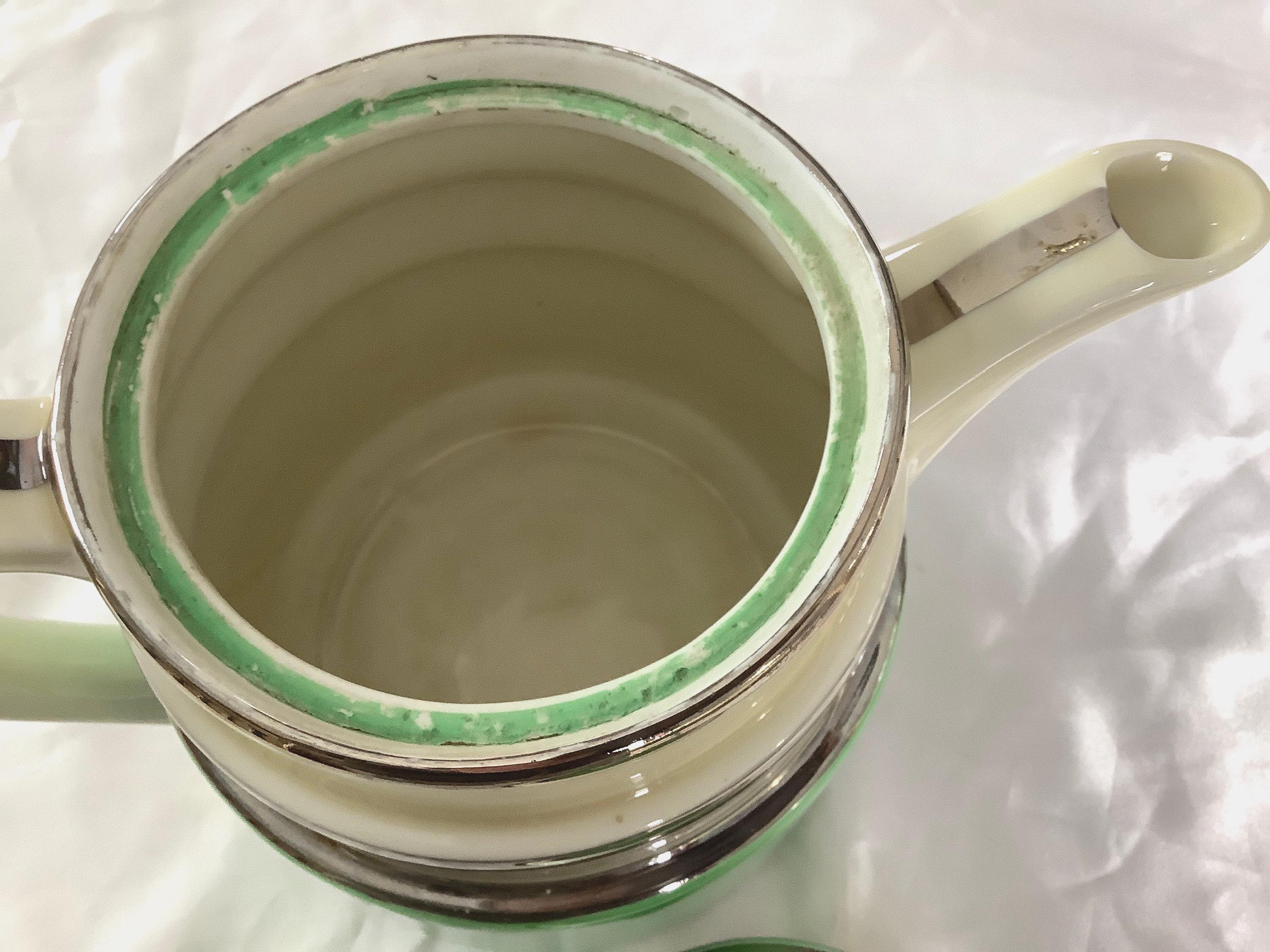 Fraunfelter China Co. Art Deco Green and Ivory Hard Porcelain Tea 