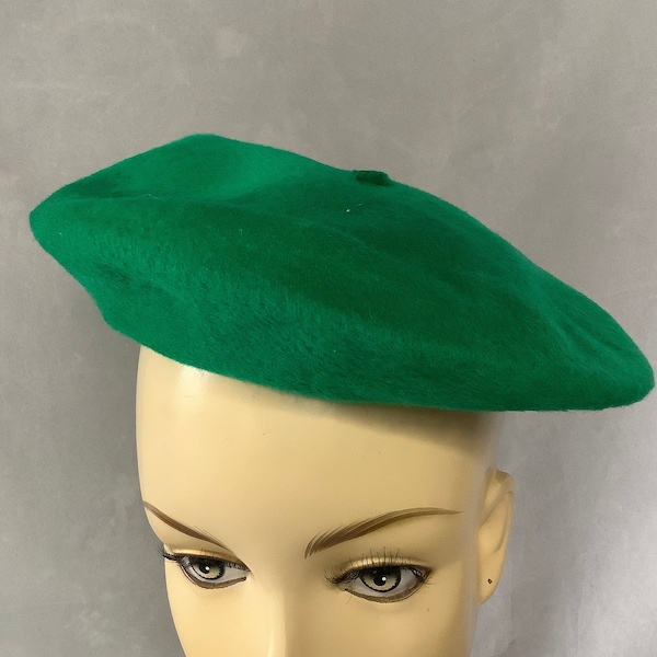 Béret Vert Deluxe 100% Laine Importé vintage Coiffure Accessoire Élégant Kelly Green Tam