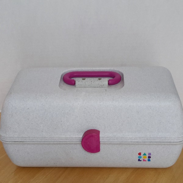 Caboodles #2632 Gray Speckled Purple Accented With Pink Trays Vintage Mirrored Make-Up Carrying Case Cosmetics/Craft/Jewelry Storage