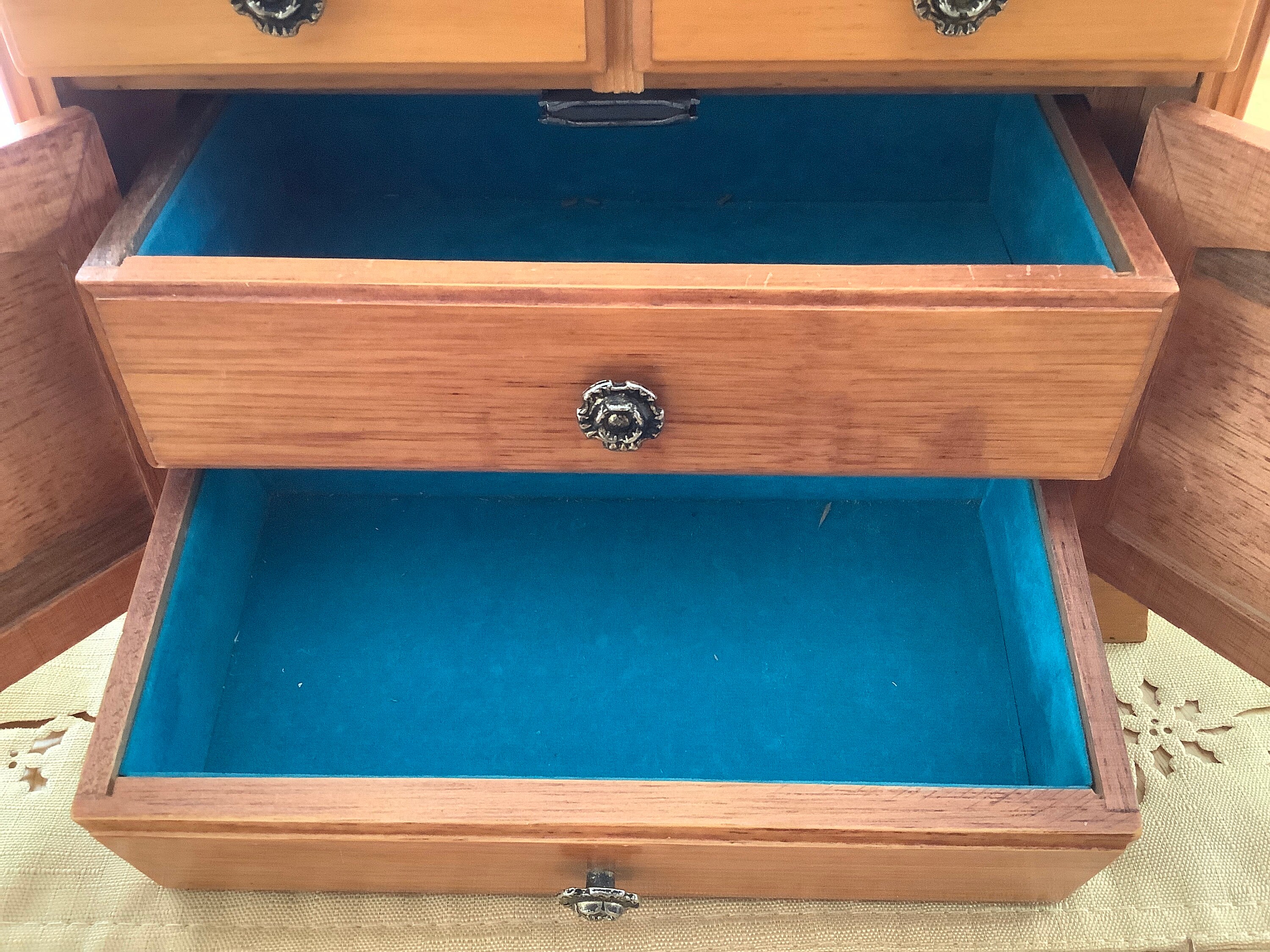 Timber Shuttered Box Vintage Light Wood Jewelry Chest ~ Louvered Shuttered Doors ~ Four ...