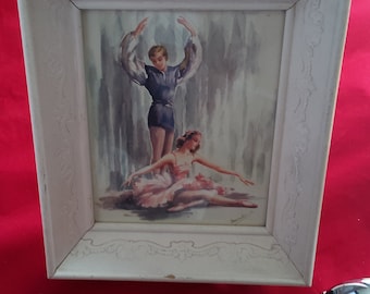 Marchaude Water Color Print, Framed Vintage Ballerina Picture