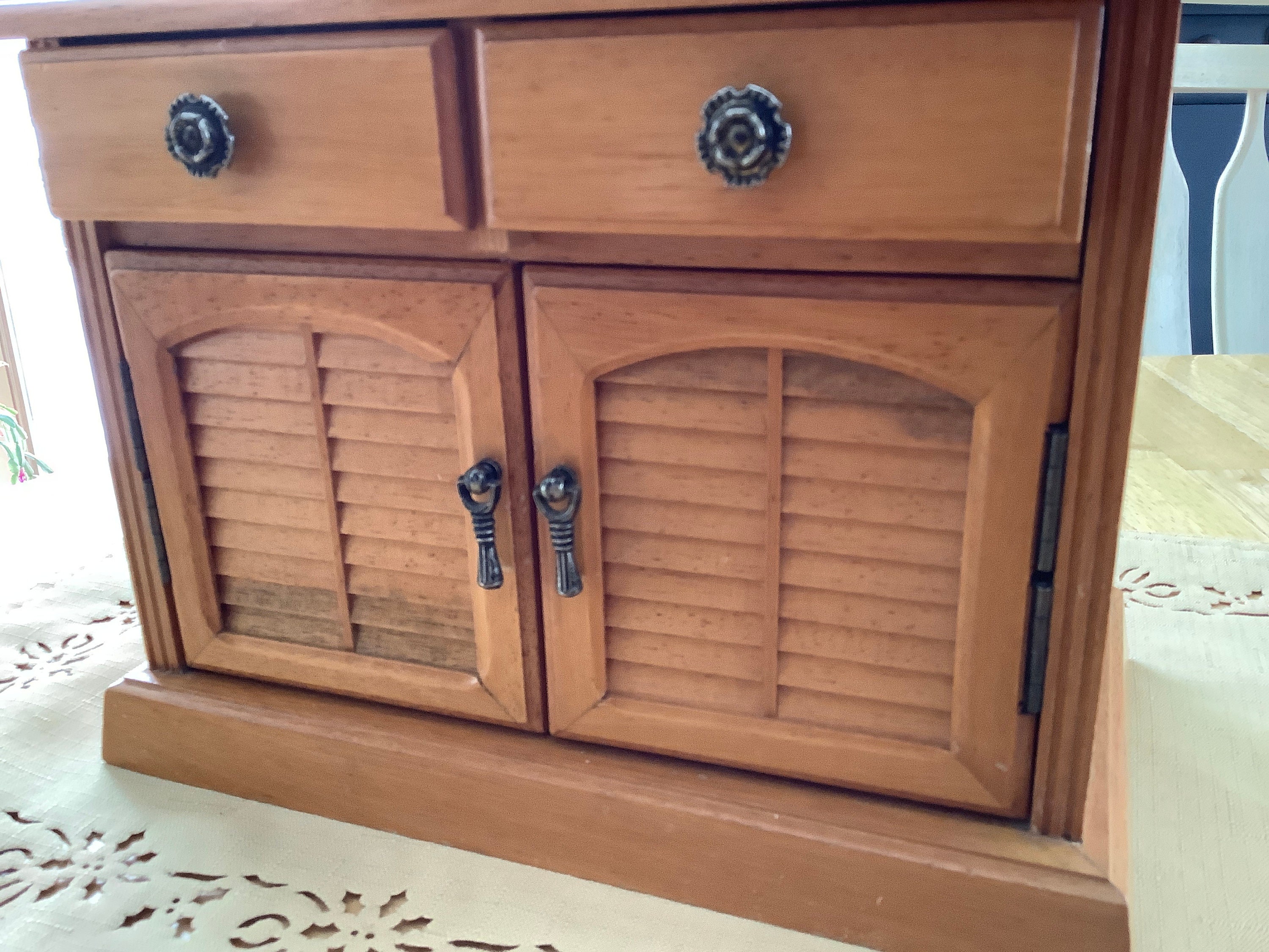 Timber Shuttered Box Vintage Light Wood Jewelry Chest ~ Louvered Shuttered Doors ~ Four ...