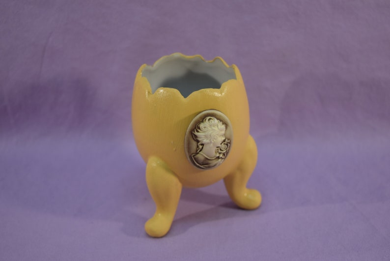 Napco Porcelain Egg Vintage Fertility Goddess Art Cracked Egg Vase Footed Ceramic Painted Egg Figurine Sun Goddess Abundance Goddess Statue