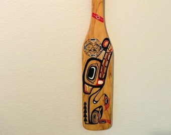 Decorative Paddle Native Wolf Hand Painted on Wood Coated 30"