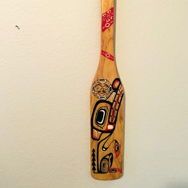 Decorative Paddle Native Wolf Hand Painted on Wood Coated 30"