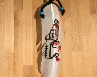 Howling Wolf Native Feather Hand Painted