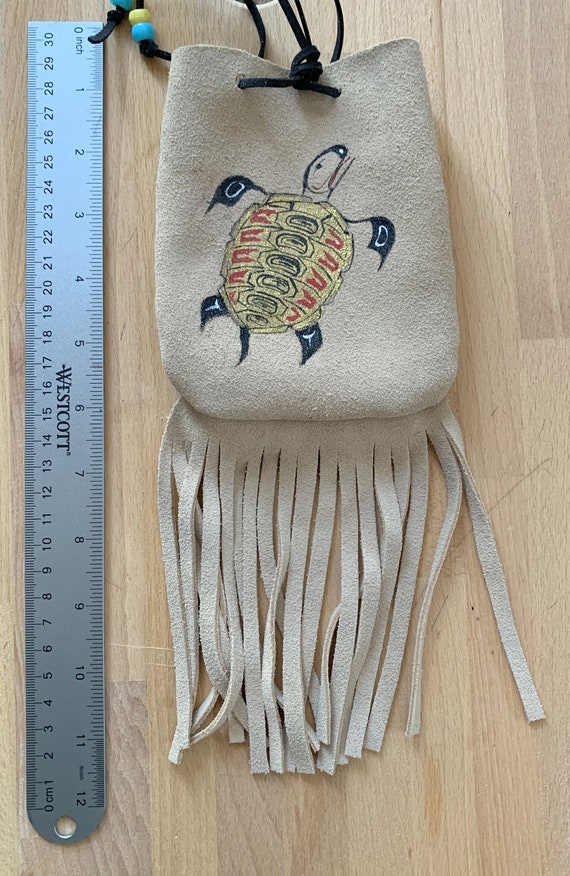 Native American Medicine Bag 5”x5”” Bristles 5”, Turtle Art