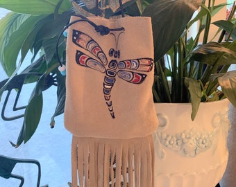 Native Medicine Bag Native Dragonfly Genuine Leather Hand Painted