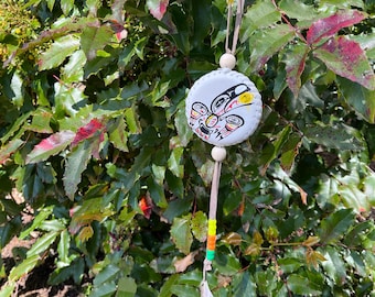 Native Raven Art Hand Painted Ornament Genuine Leather 3”