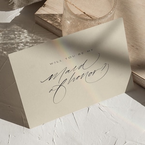 Tarjeta de propuesta de dama de honor, ¿Serás mi tarjeta de dama de honor, propuesta de dama de honor, caja de dama de honor, boda elegante, guión moderno?