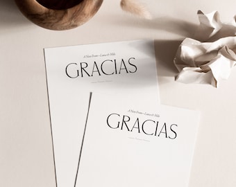 Personalized Gracias Thank You Card, Spanish Notecard, Minimal Aesthetic, Wedding Thank You Cards, Personalized minimal stationary