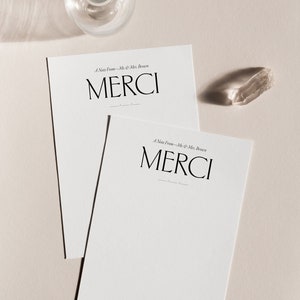 Spersonalizowana Karta Podziękowań Merci, Francuska Kartka Notatka, Minimalistyczna Luksusowa Estetyka Paryża, Ślubne Karty Podziękowań