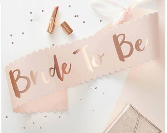 Bride to Be Sash - Bachelorette Party Sash Bridal Shower Wedding Decorations Party Favors Accessories (Rose Gold)