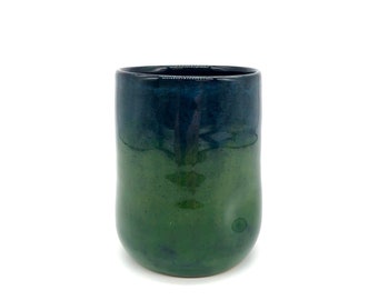 Handmade Ceramic Cup or Tumbler Free Shipping TM0013 Black with Green and Gold Crystals Made in Tennessee 10 Oz