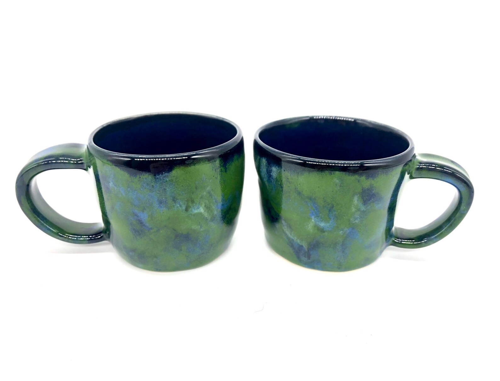Set of 2 3.5 Oz Handmade Ceramic Espresso Cups Mugs Blue Etsy