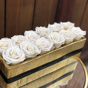 Gold Ceramic Centerpiece, Centerpiece with preserved roses,Centerpiece for dining tables,Centerpiece with eternity roses, dining table decor image 4