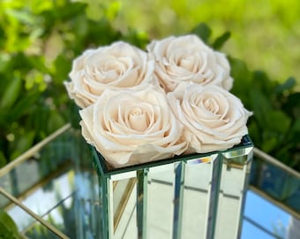 5” Mirror vase with XXL preserved roses, Mirror Vase Centerpiece, Luxury Home Decor, Wedding Flower Decor, Mirror Vase with Preserved Roses