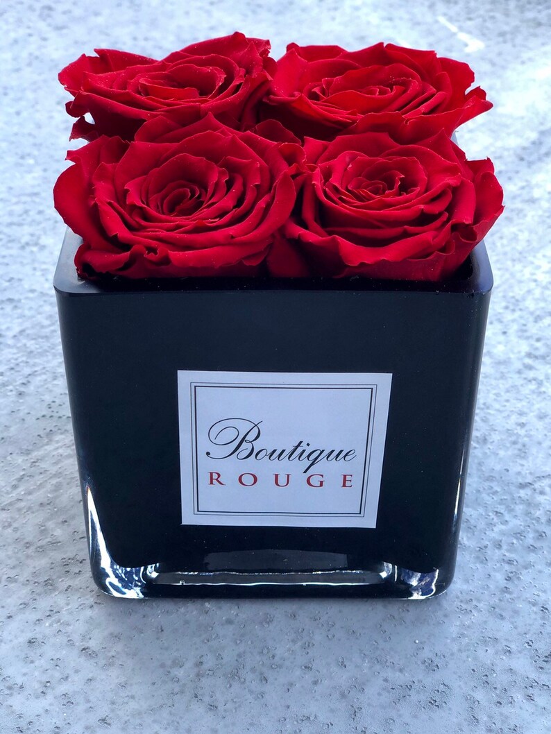 Black Glass Vase With Eternity Roses Infinity Roses Etsy