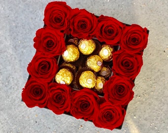 Eternity Roses with Chocolate / Anniversary Roses with Chocolate / Forever Roses /Preserved Roses in a box / Real Roses Last For Years