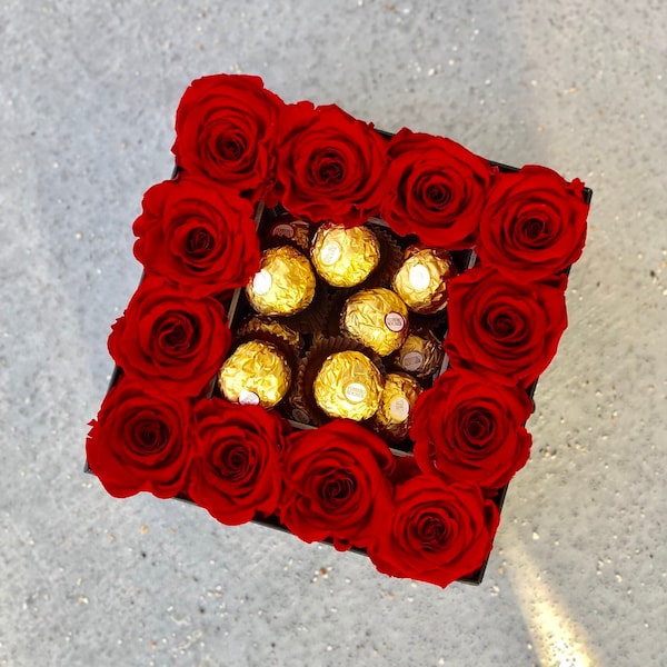 Eternity Roses with Chocolate / Anniversary Roses with Chocolate / Forever Roses /Preserved Roses in a box / Real Roses Last For Years