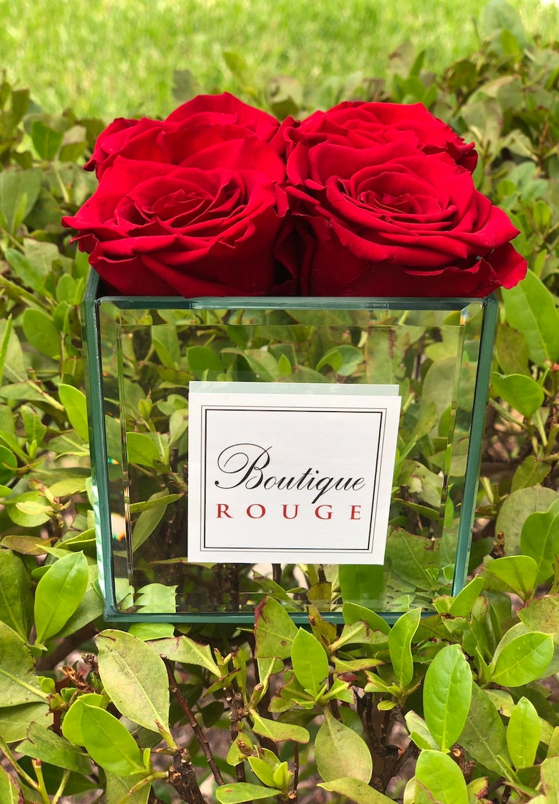 Mirror Cubical Vase With Preserved Roses Infinity Roses in a Etsy