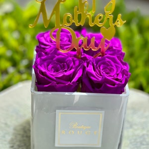 Fête des Mères Roses préservées, Cadeaux pour maman, Roses durent pendant des années, Fleurs de fête des Mères, Vase en verre blanc avec roses préservées, Vase Blanc