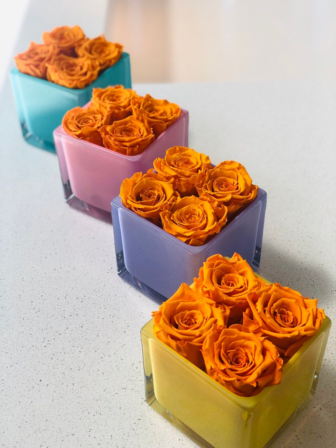 Glass Container With Roses Glass Vase With Preserved Roses | Orange Roses | Decorative Roses ...
