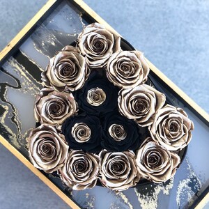 Heart Shaped Box With Gold Roses, Gold and Black Roses, Box of Gold ...