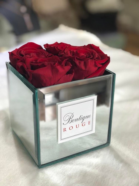 Mirror Cubical Vase With Preserved Roses Infinity Roses In A Etsy