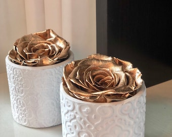 Candle holder vase with preserved rose| Wedding favor| Party favor| Holiday gift| Home decor gift| Bridal gifts| Eternal gold silver rose