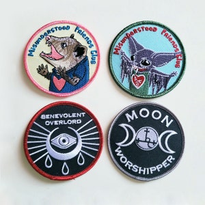 4 Patch Set - Hell Hounds Moon Worshiper; Overlord; Misunderstood Friends Opossum and Bat