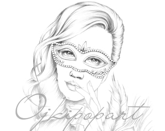 Face Carousel 10. Printable coloring page for adults. 2 pdf files: dark and bright version.