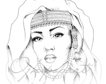 Face Carousel 20. Printable coloring page for adults. 2 pdf files: dark and bright version.