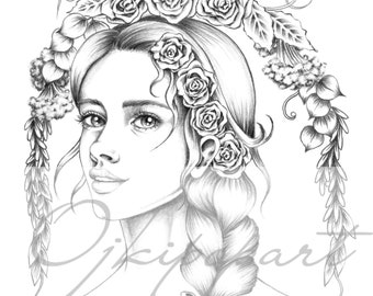 Bella. Printable coloring page for adults. 2 pdf files: dark and bright version.