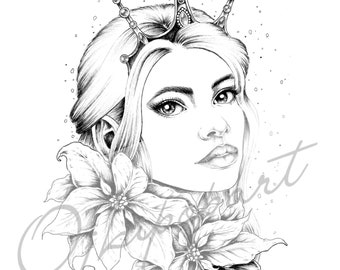 Winter card. Printable coloring page for adults. 2 pdf files: dark and bright version.