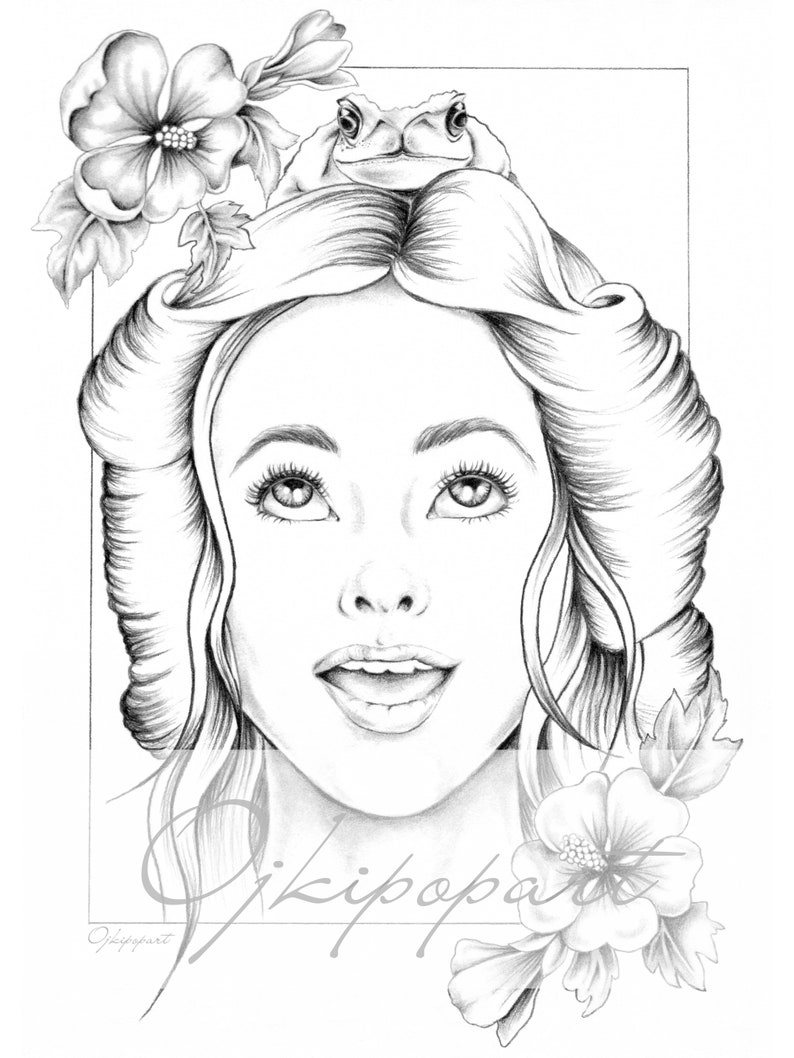 Slavic Beauty 7. Printable coloring page for adults. 2 pdf files: black and grey version. image 1