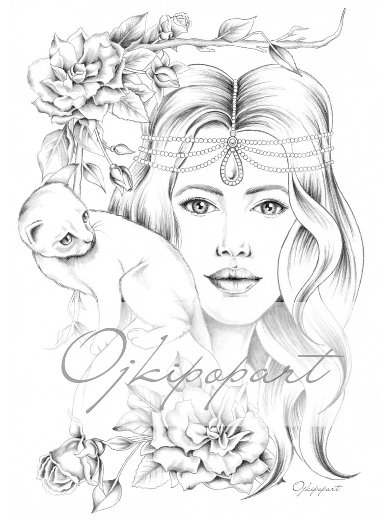 Slavic Beauty 10 Printable Coloring Page For Adults 2 Pdf Files Black And Grey Version