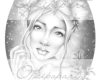 Grayscale Face Carousel 17. Printable coloring page for adults. 2 pdf files: dark and bright version.