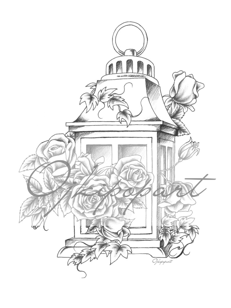 Lantern. Printable coloring page for adults. 2 pdf files: dark - Etsy ...