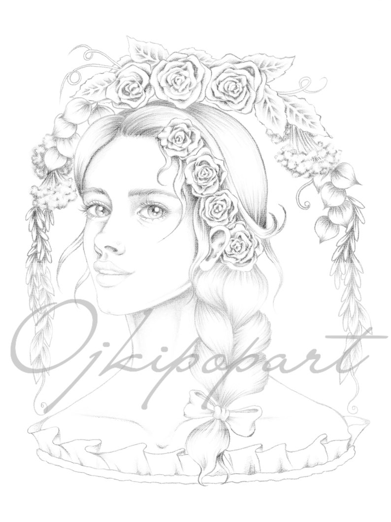Download Bella. Printable coloring page for adults. 2 pdf files: dark | Etsy