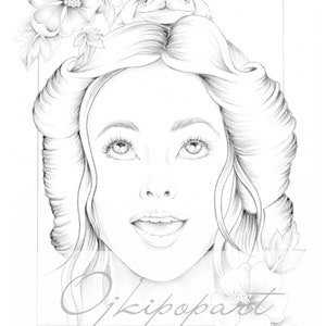 Slavic Beauty 7. Printable coloring page for adults. 2 pdf files: black and grey version. image 2